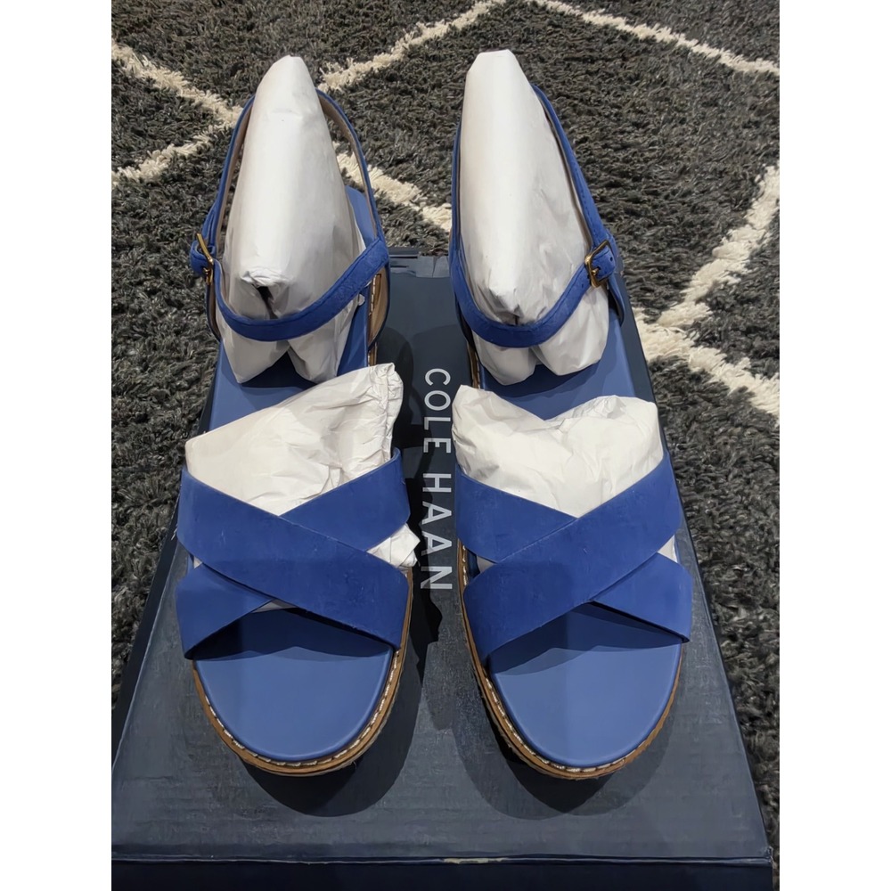 Cole Haan Crysta Blue l Leather Wedge Sandals New Size 9.5B